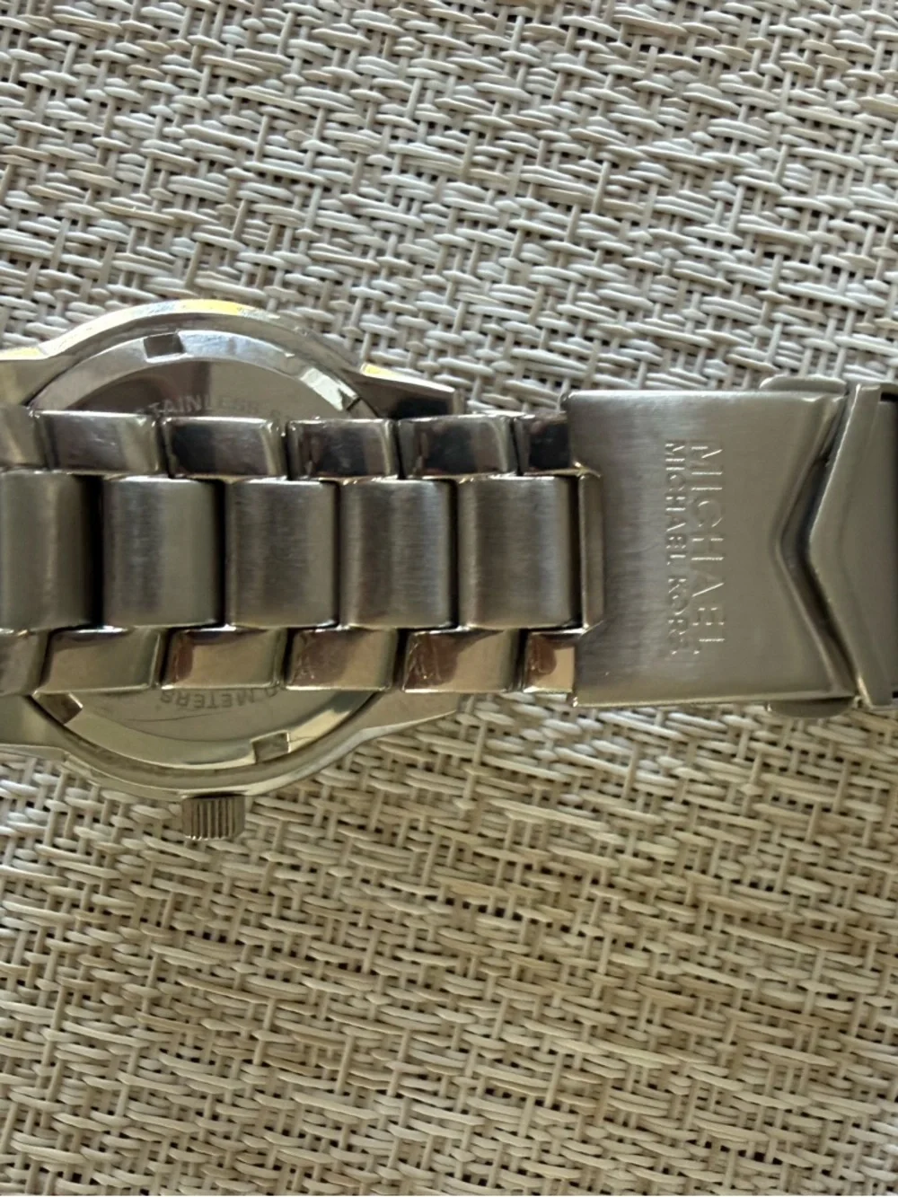 Michael Kors Silver Watch with Blue Dial and Orange Second Hand